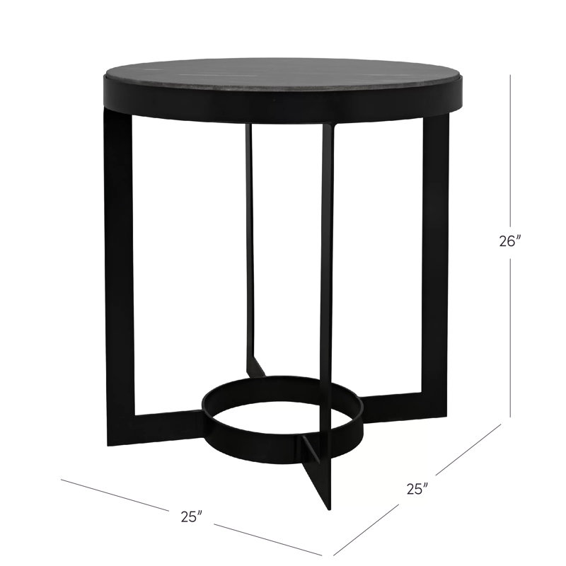 Elegant Round Stone Top 25" Metal End Table