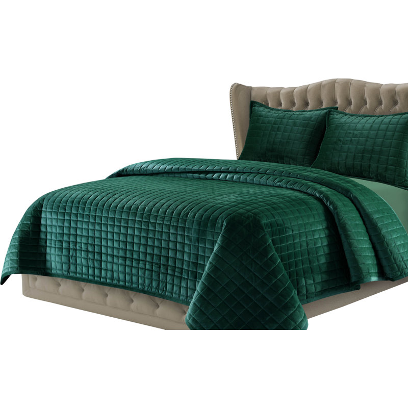 Emerald Green Velvet King Quilt Set with Shams