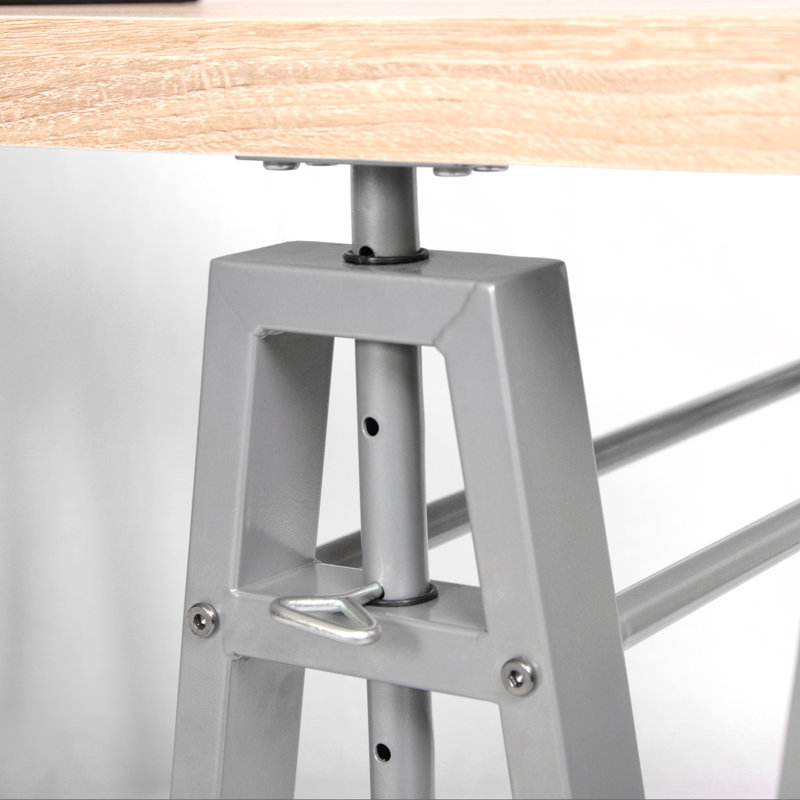 Adjustable Gray Solid Wood Standing Desk with Keyboard Tray
