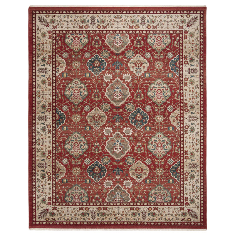 Elegant Floral Medallion 9' x 12' Red Synthetic Area Rug