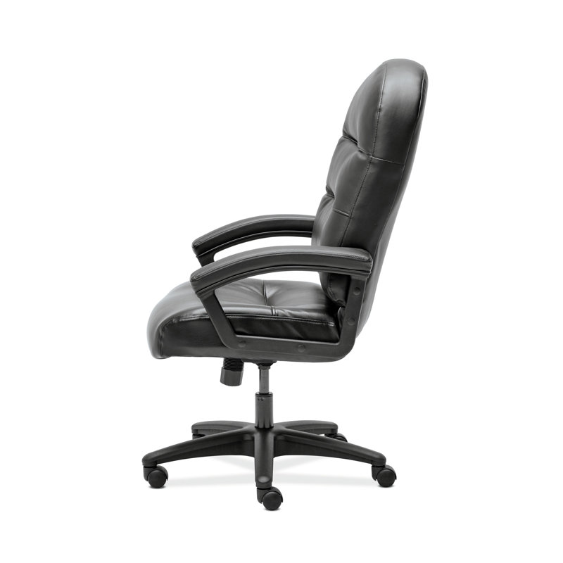 High-Back Executive Swivel Chair with Fixed Arms in Black Leather