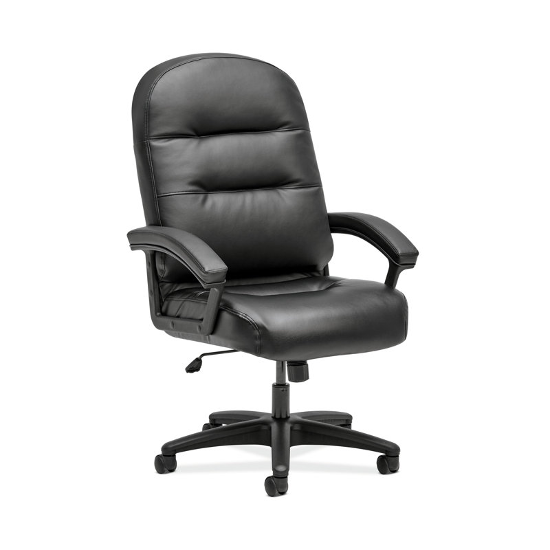 High-Back Executive Swivel Chair with Fixed Arms in Black Leather
