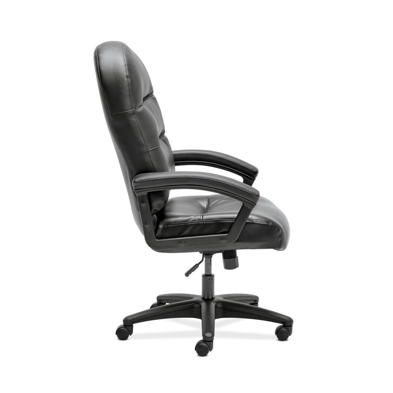 High-Back Executive Swivel Chair with Fixed Arms in Black Leather