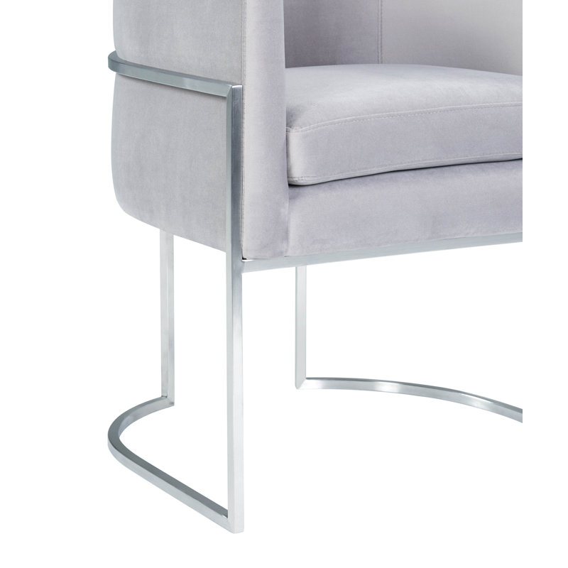 Chic Giselle 24" Contemporary Gray Velvet Armchair with Silver Metal Frame