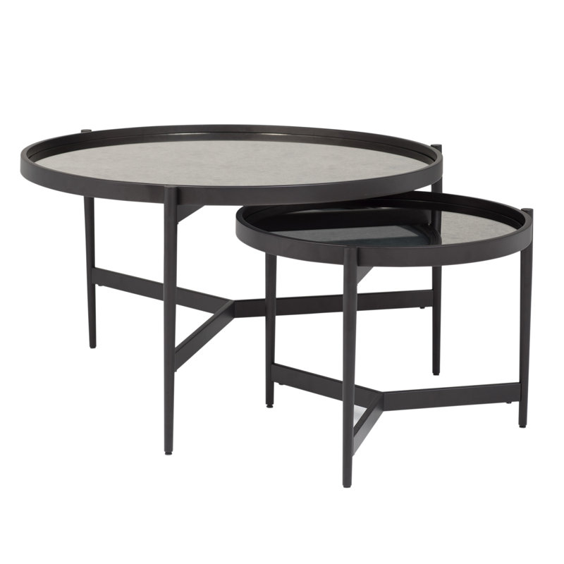 Estrade 23" Black Metal Frame Round Side Table with Antiqued Mirror Top