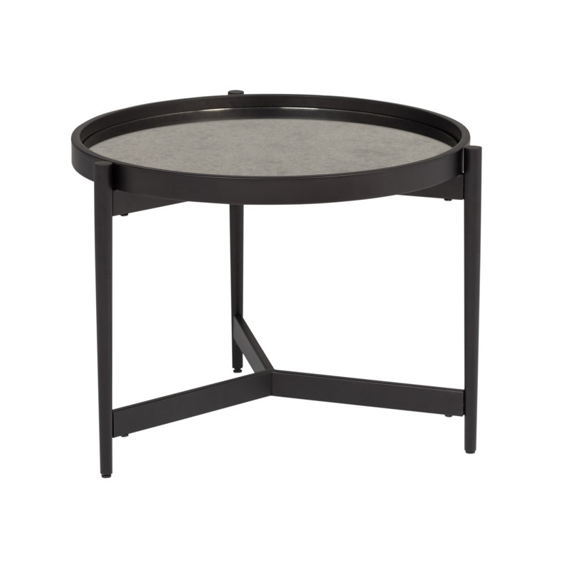 Estrade 23" Black Metal Frame Round Side Table with Antiqued Mirror Top