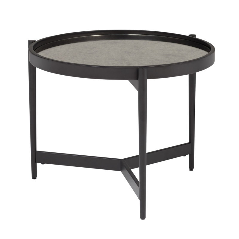 Estrade 23" Black Metal Frame Round Side Table with Antiqued Mirror Top