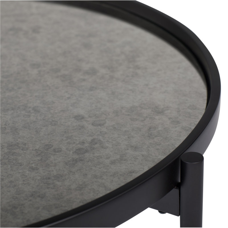 Estrade 23" Black Metal Frame Round Side Table with Antiqued Mirror Top