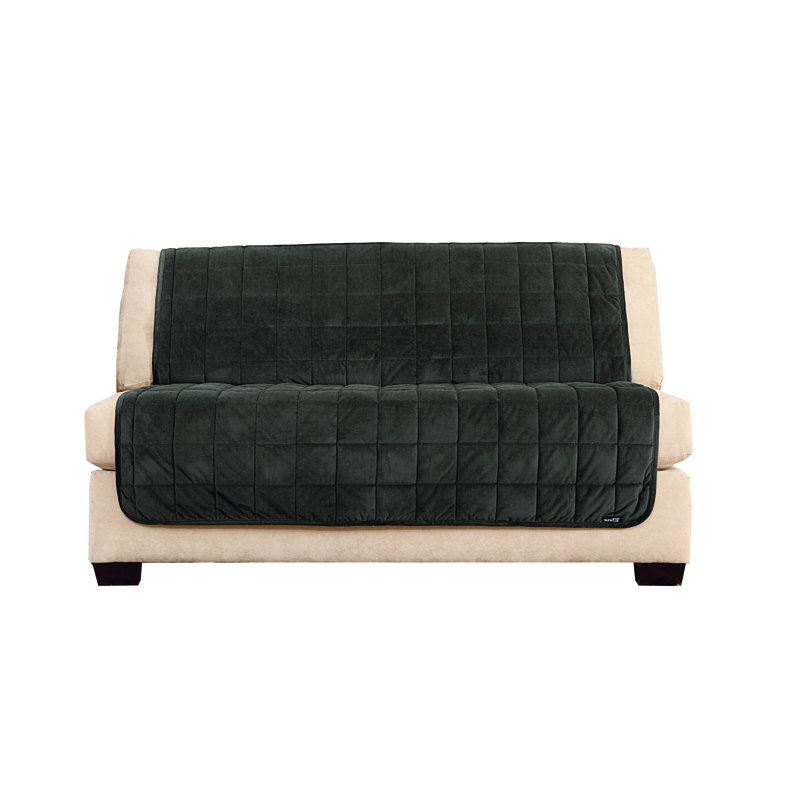 Deluxe Comfort Quilted Armless Loveseat Slipcover in Dark Gray
