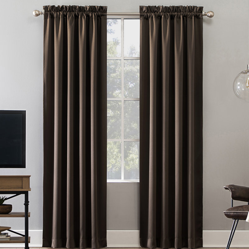 Brown Blackout Rod Pocket Polyester Insulated Drapes