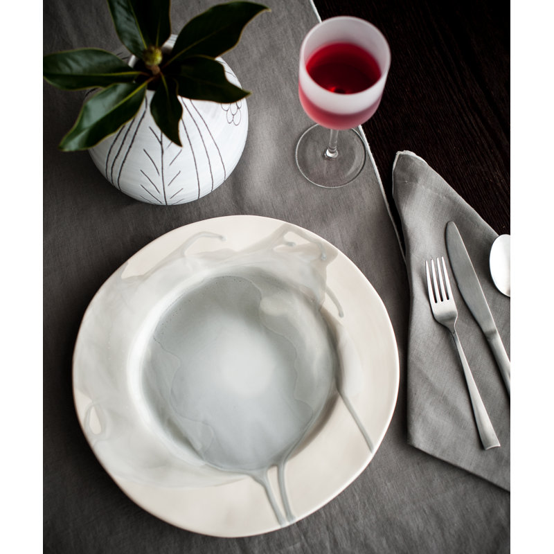 Gray and White Handmade Ceramic Dinner Plate Set