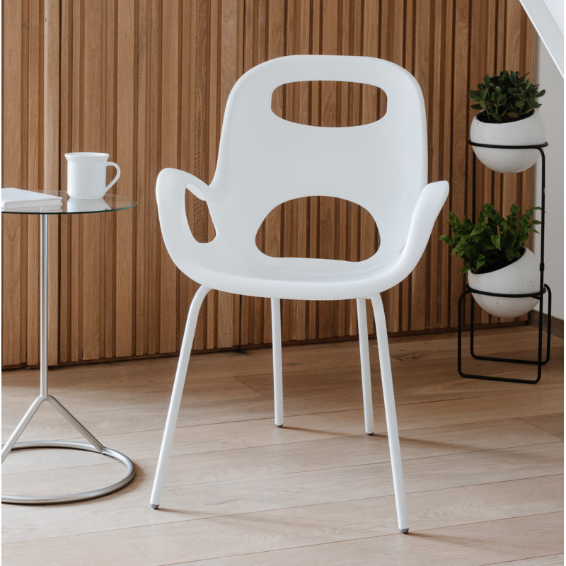 High White Metal Arm Chair with Nylon Feet