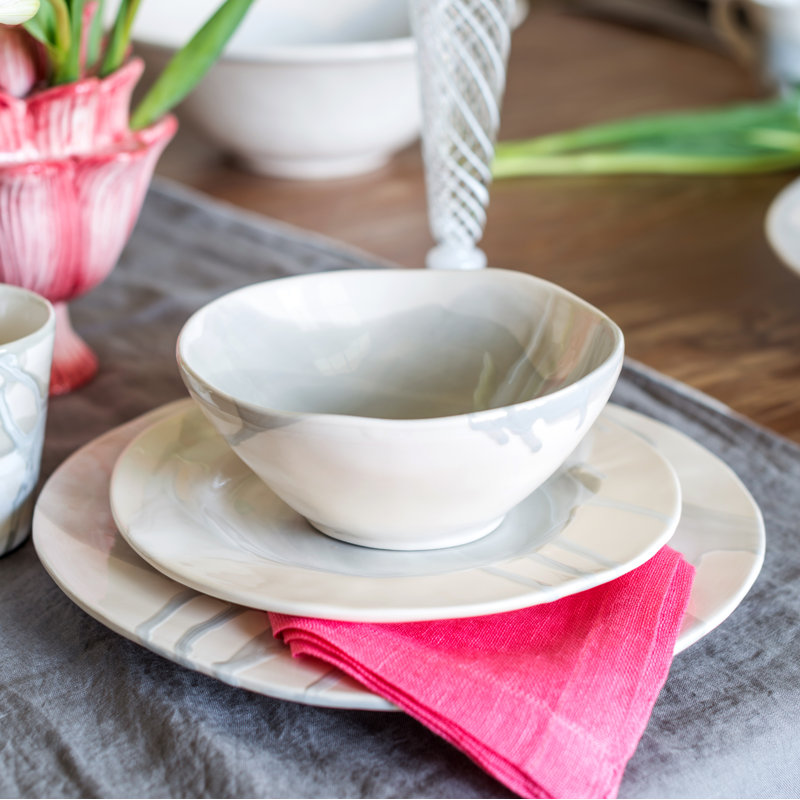 Gray and White Ceramic 8 oz. Soup Bowls, Set of 4