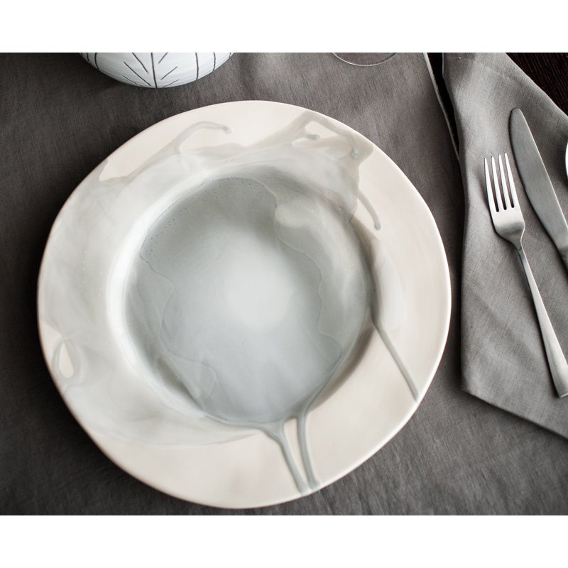 Gray and White Handmade Ceramic Dinner Plate Set