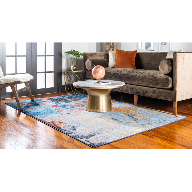 Soho Breeze 4' x 6' Light Blue Abstract Easy-Care Rug