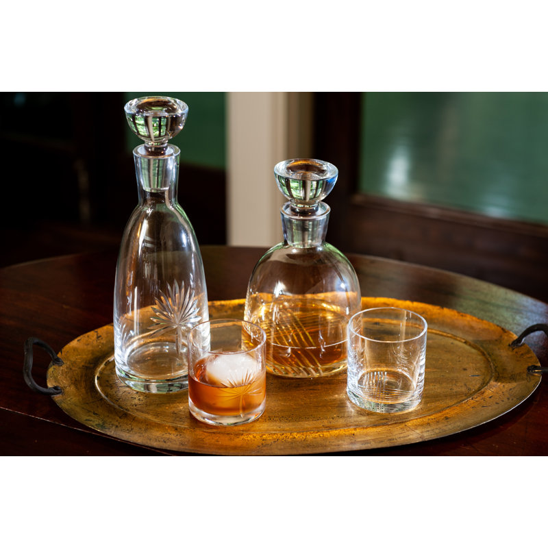 Clear Etched Palm Design Old-Fashioned Glass Set
