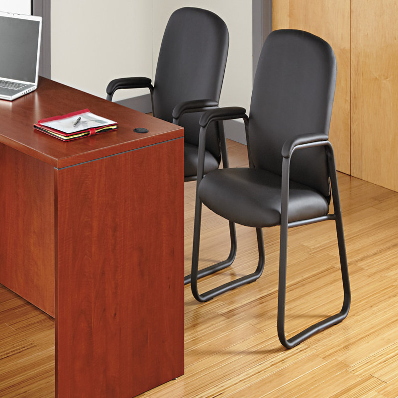 Genaro High-Back Black Leather Guest Chair with Metal Frame