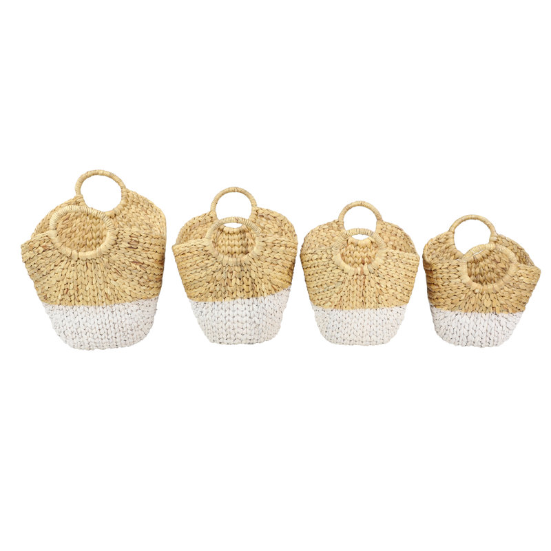 Brown and White Seagrass Oval Storage Basket Set