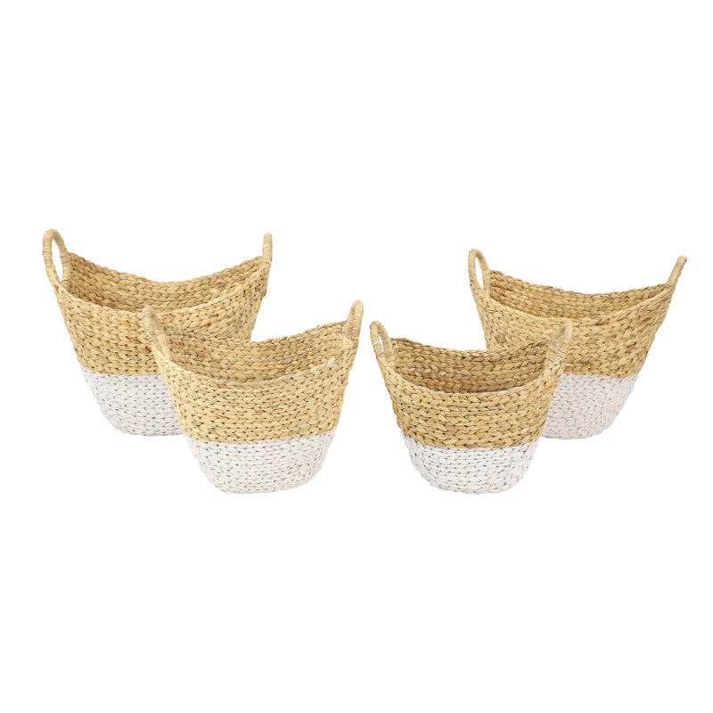Brown and White Seagrass Oval Storage Basket Set