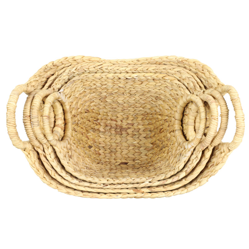 Brown and White Seagrass Oval Storage Basket Set