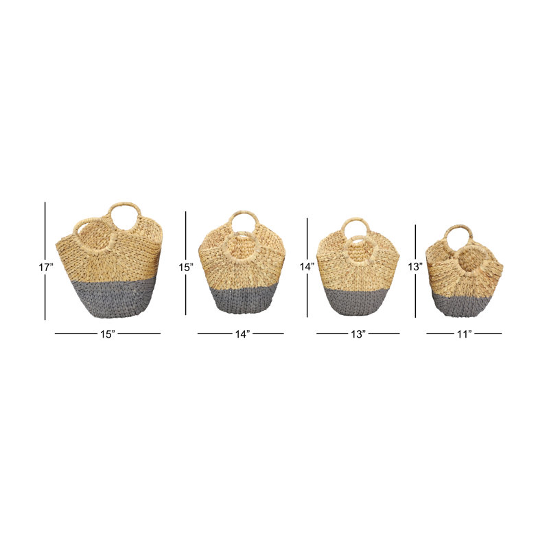 Brown and White Seagrass Oval Storage Basket Set