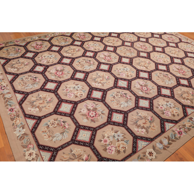 Ivory and Multi-Color 9' x 12' Handwoven Wool Oriental Rug