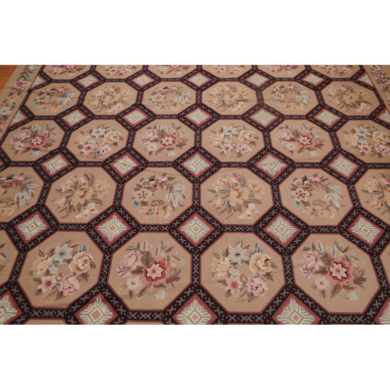 Ivory and Multi-Color 9' x 12' Handwoven Wool Oriental Rug