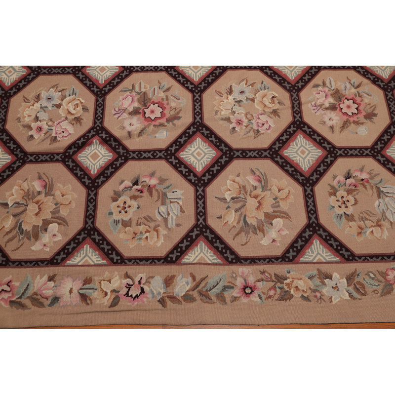 Ivory and Multi-Color 9' x 12' Handwoven Wool Oriental Rug