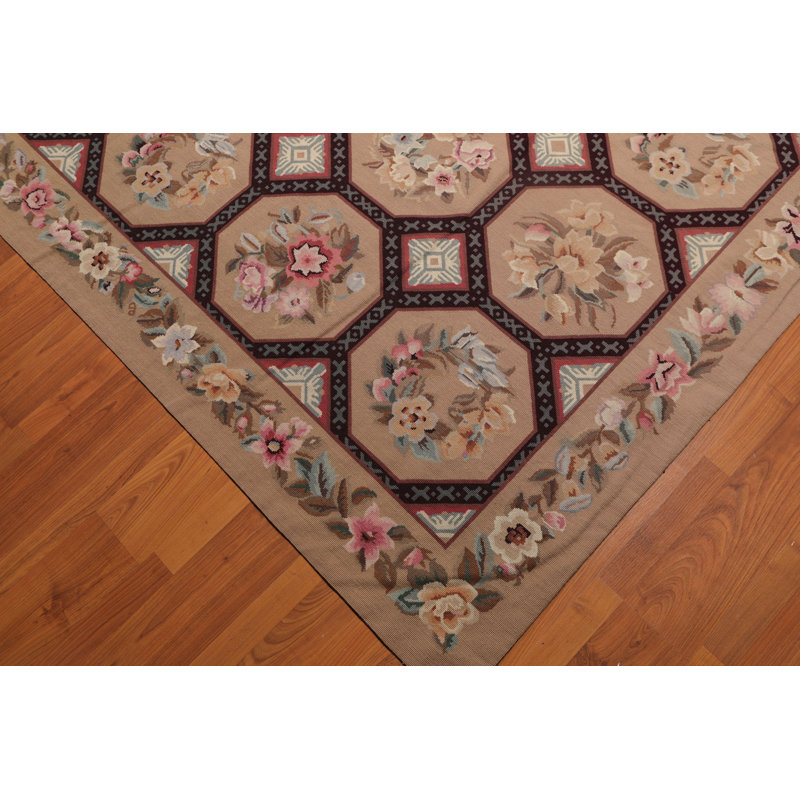Ivory and Multi-Color 9' x 12' Handwoven Wool Oriental Rug