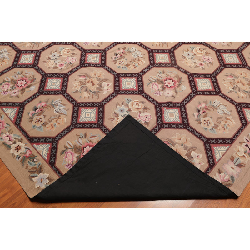 Ivory and Multi-Color 9' x 12' Handwoven Wool Oriental Rug