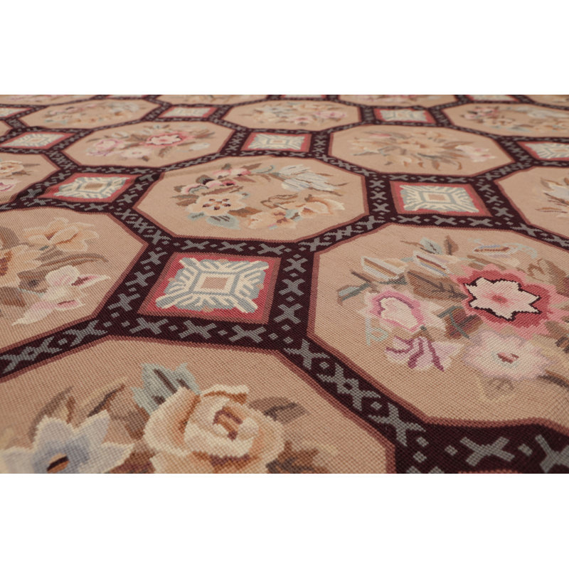 Ivory and Multi-Color 9' x 12' Handwoven Wool Oriental Rug