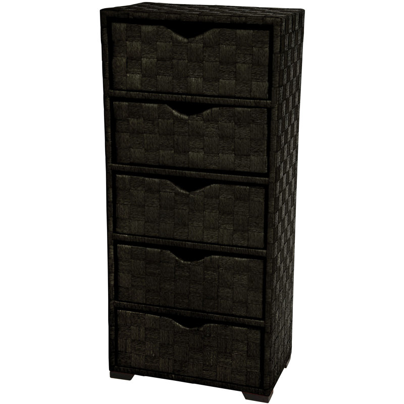 Elegant Black Natural Fiber 5-Drawer Lingerie Chest