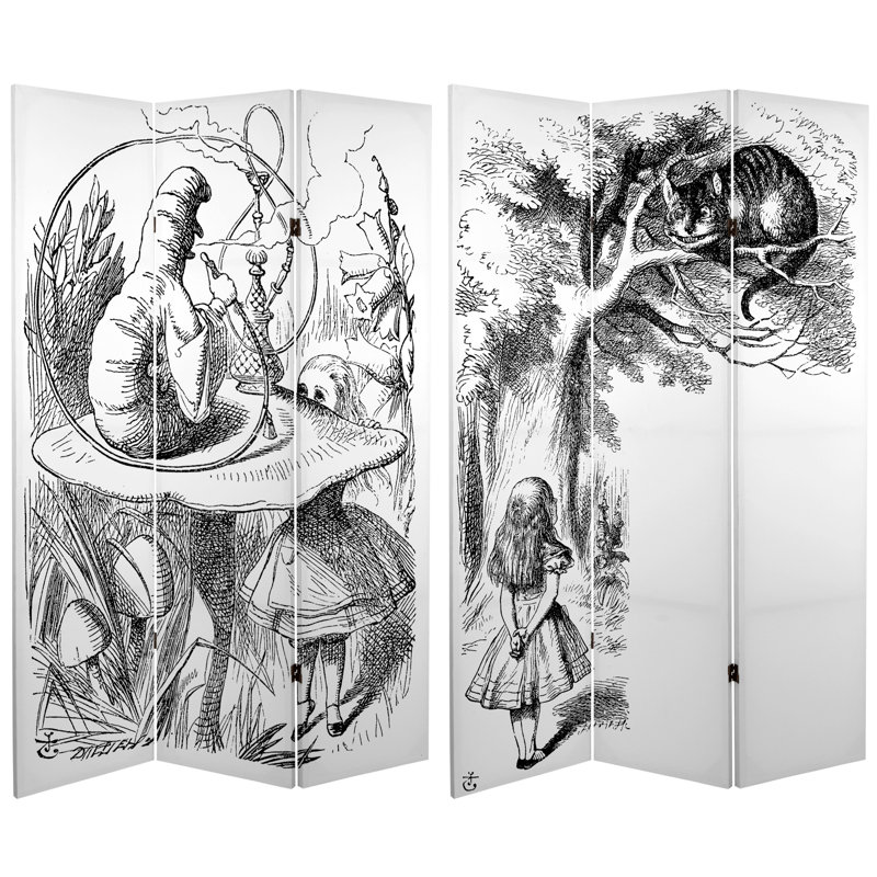72" x 48" Double Sided Alice in Wonderland 3 Panel Room Divider
