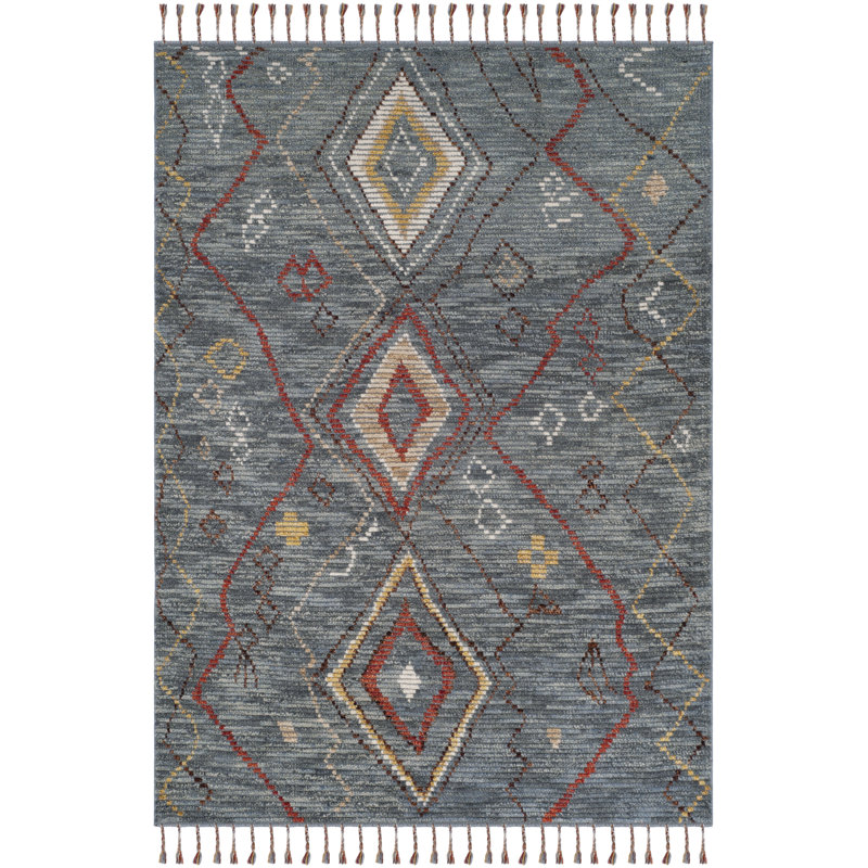 Nahla Blue Hand-Knotted Wool Cotton Rectangular Rug