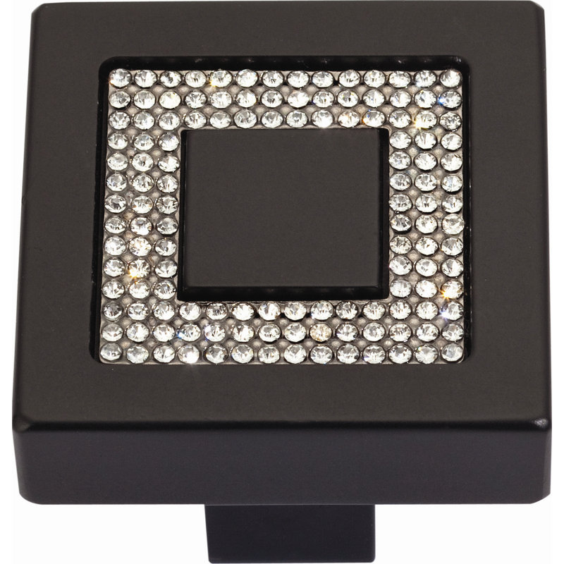 Matte Black Square Knob with Crystal Accent
