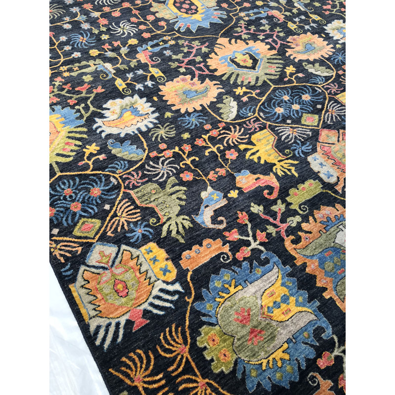 Handmade Blue and Yellow Wool 8' x 10' Area Rug