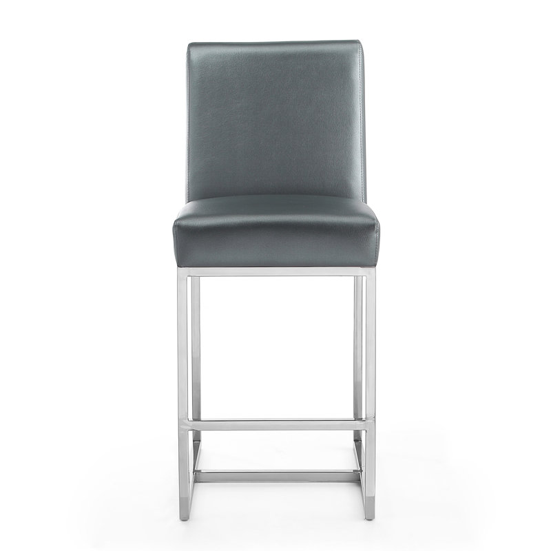 Graphite Faux Leather and Chrome Counter Stools, Set of 3