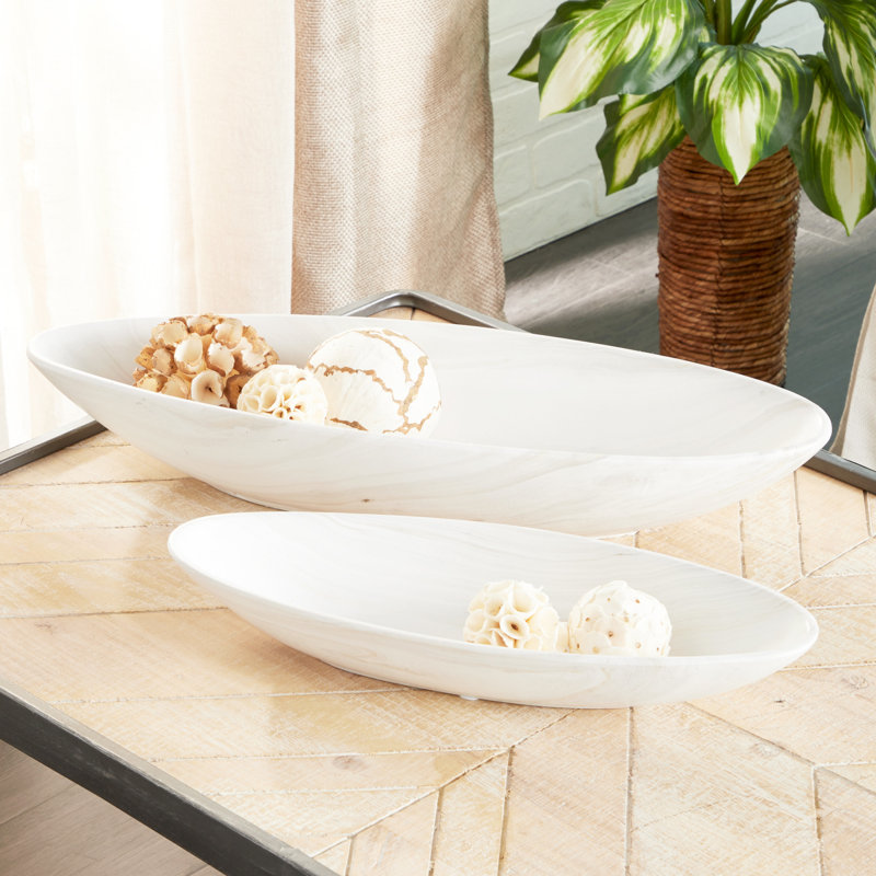 CosmoLiving Minimalist White Porcelain Oval Planter Set, 24"x10"