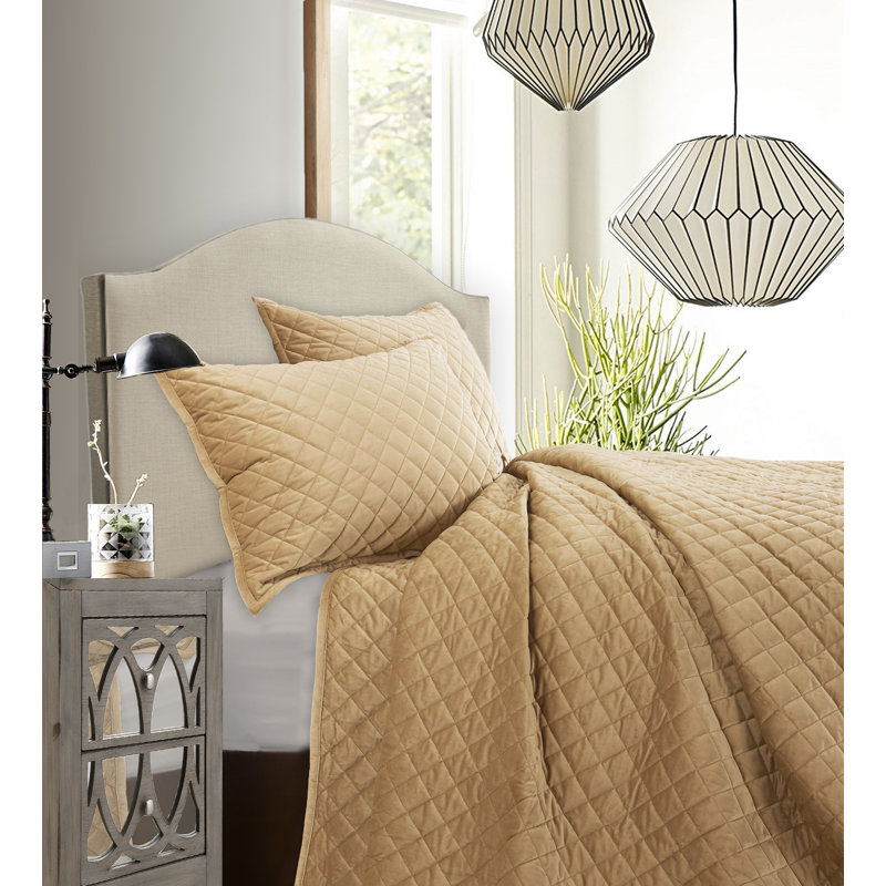 King Gold Velvet Diamond Quilt Set with Shams
