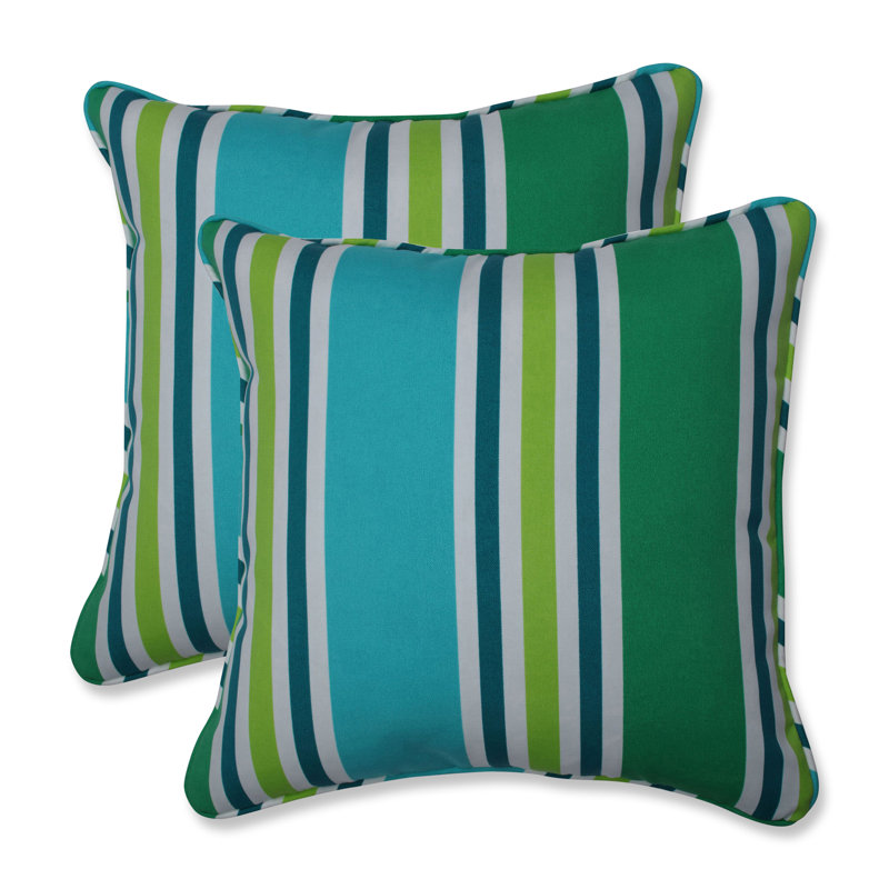 Turquoise and Green Striped Outdoor Throw Pillow Set