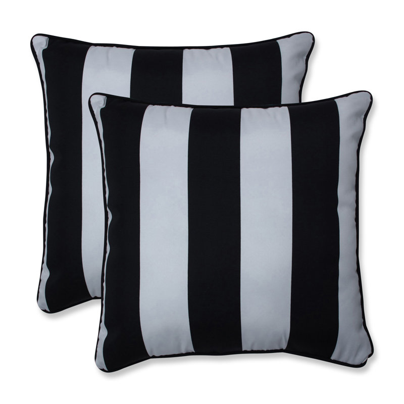 Black and White Cabana Stripe Outdoor Throw Pillow Set
