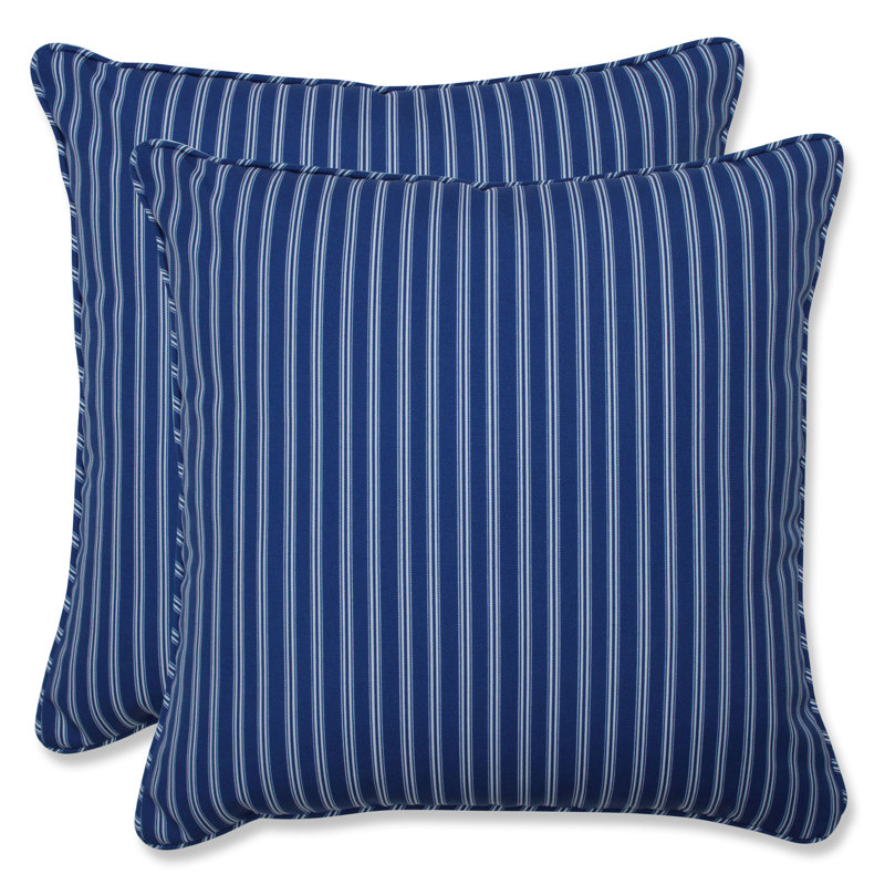 Blue and White Striped Indoor/Outdoor Throw Pillow Set