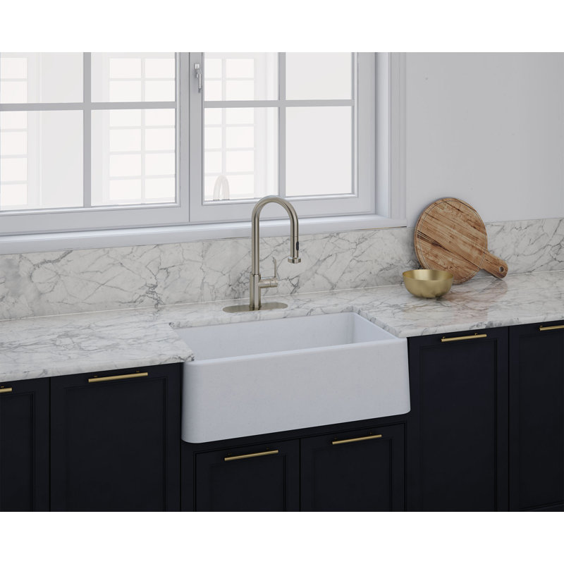 White Granite Farmhouse Apron Kitchen Sink, 33 x 19 Inch