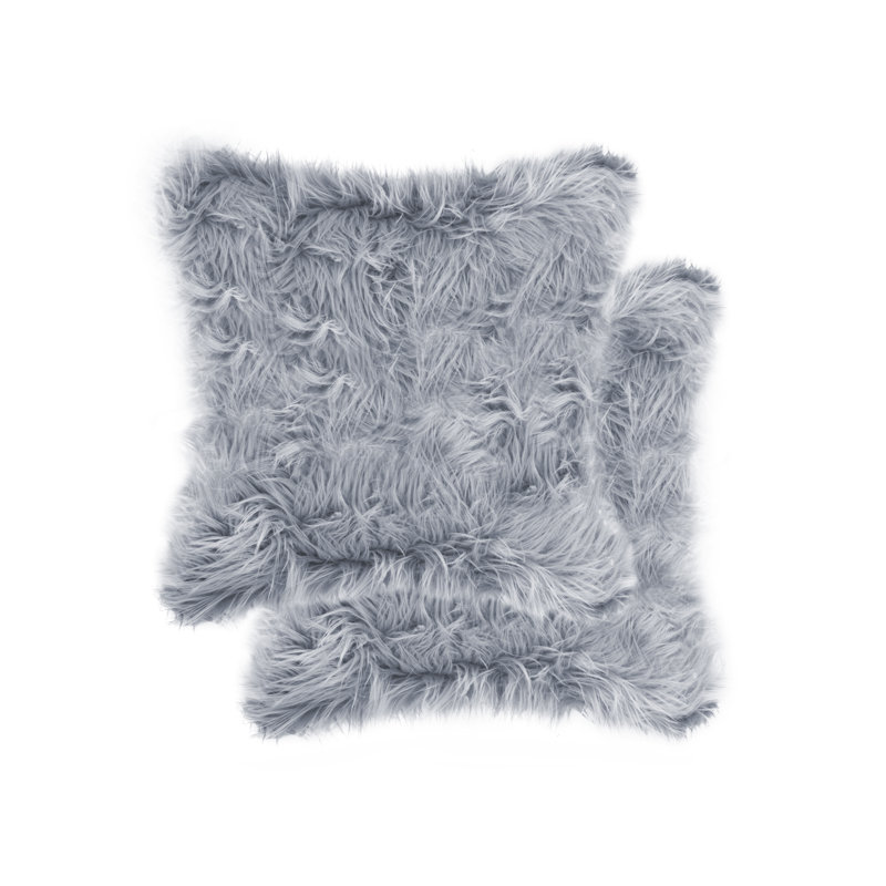 Gray Faux Fur Square Kids Pillow Set