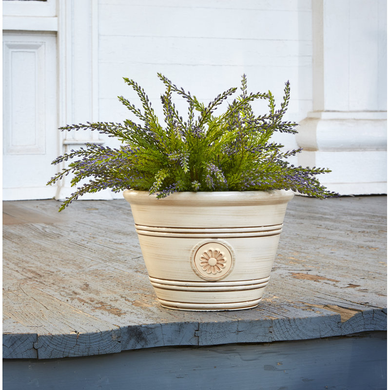Ivory 17.25" Modesto Resin Planter with Floral Design