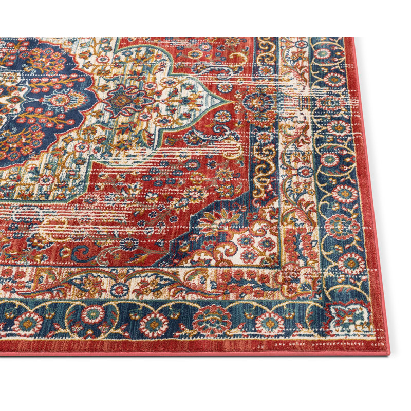 Tulsa Crimson Red Synthetic Rectangular 3'11" x 5'3" Area Rug