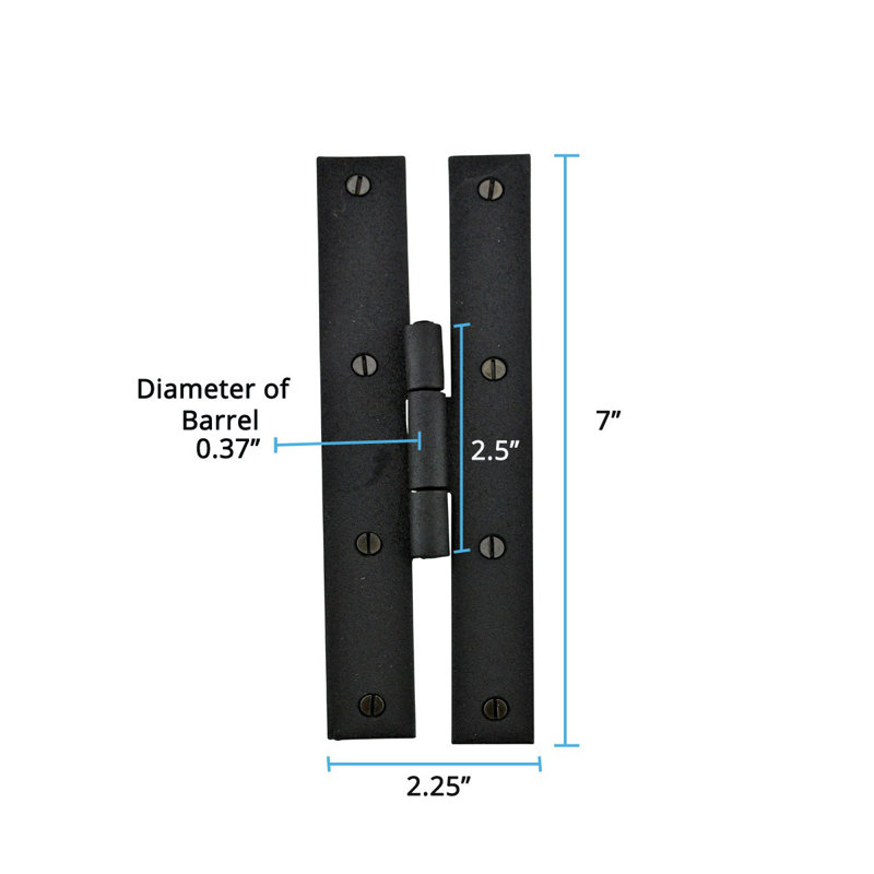 7" Black Wrought Iron H-Style Flush Gate Hinges
