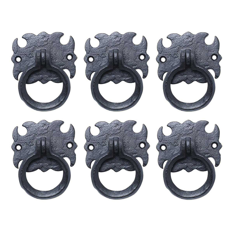 Antique Black Iron Drop Bail Ring Pulls with Mounting Hardware