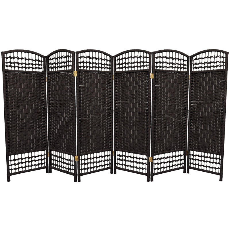 Adelah 4' Black Lightweight Woven Plant Fiber 6-Panel Room Divider