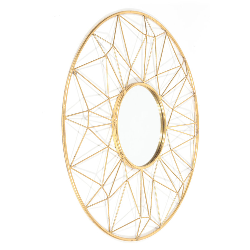 Hana 32" Round Gold Metal Wall Mirror